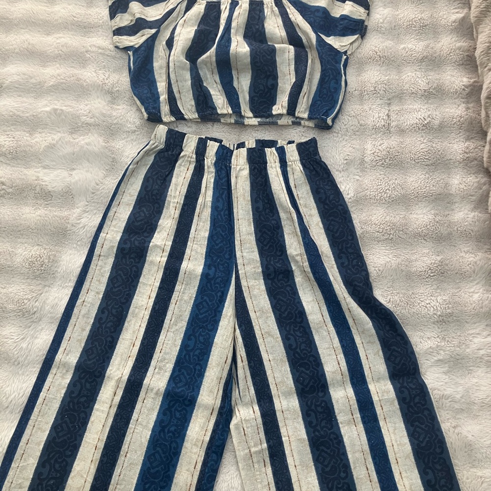 Women's Striped Wide-Leg Pants - Blue & White
